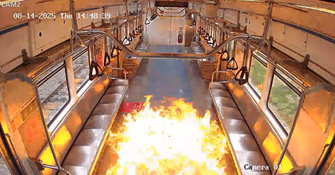 ▲지하철 모의 화재 실험 모습. (자료제공=서울교통공사)