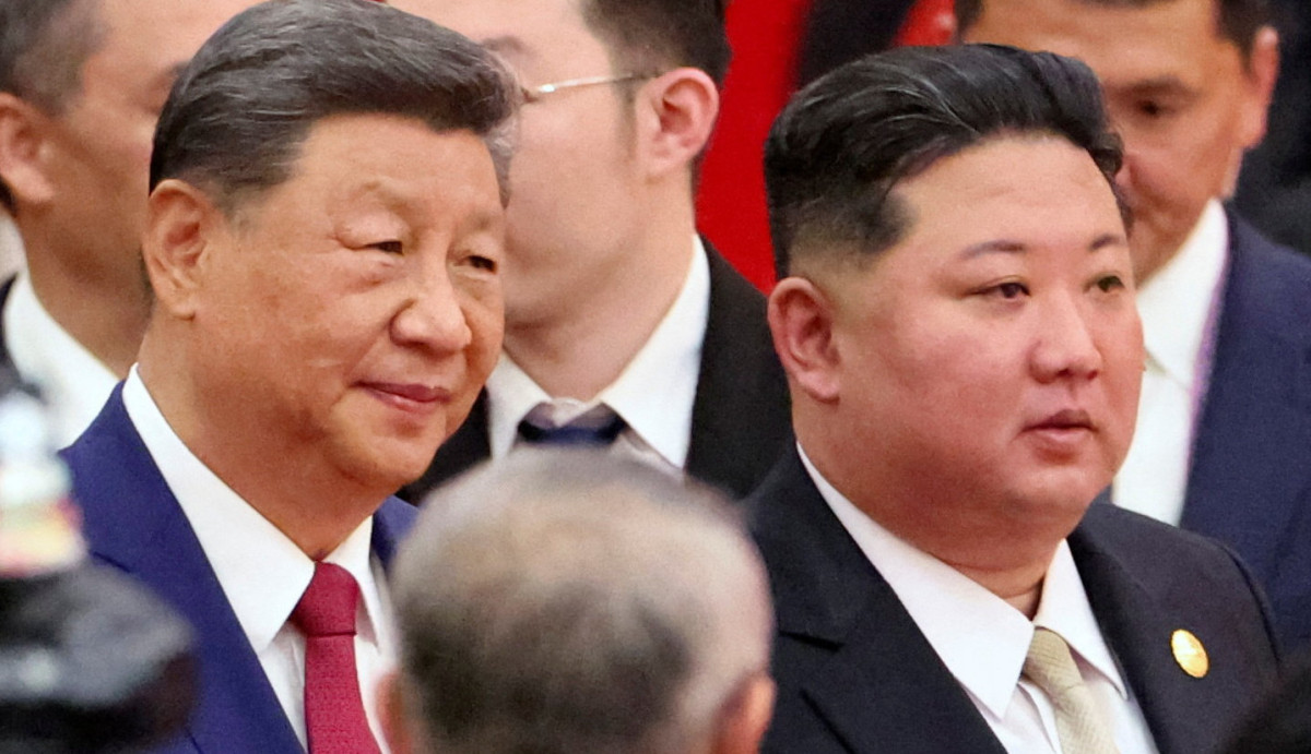 ▲중국 전승절 80주년 기념 열병식에 앞서 리셉션에 나란히 참석한 시진핑 중국 주석과 김정은 북한 국무위원장.  (베이징/로이터연합뉴스)