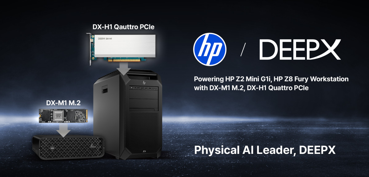 ▲HP Z2 미니 워크스테이션과 Z8 타워형 워크스테이션에 탑재된 딥엑스의 DX-M1, DX-H1 이미지. (사진제공-딥엑스)