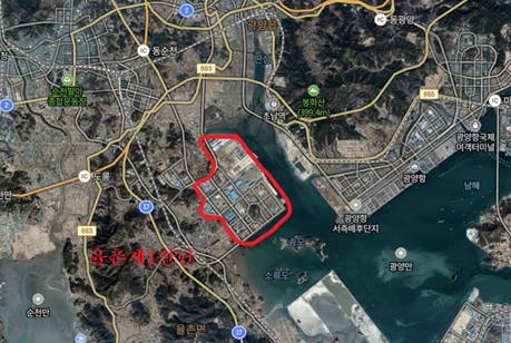 ▲순천·여수·광양지역에 걸쳐 조성된 율촌1산단 위치도. (사진제공=광양경제청)