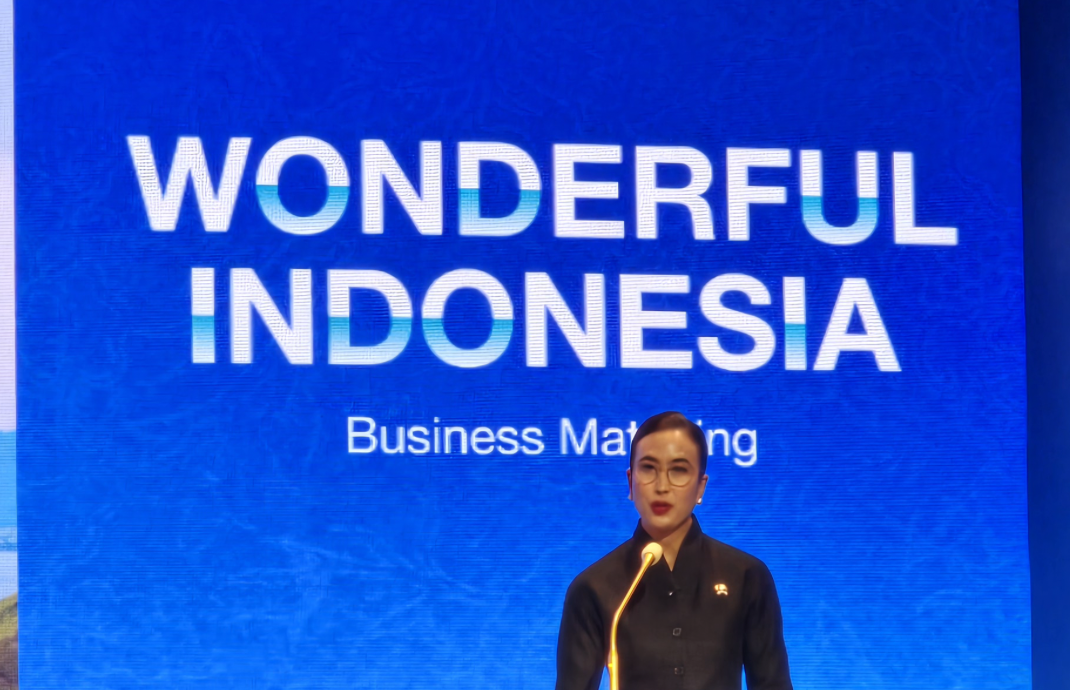 ▲위디얀티 푸트리 와르다나 인도네시아 관광부 장관이 8일 서울 종로구 포시즌스 호텔에서 열린 행사에서 기조 연설을 하고 있다.  (배근미 기자 athena3507@)