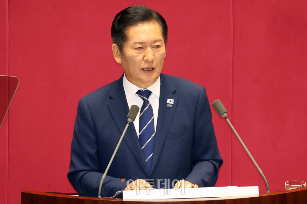 ▲정청래 더불어민주당 대표가 9일 서울 여의도 국회 본회의에서 교섭단체 대표 연설을 하고 있다. 고이란 기자 photoeran@ (이투데이DB)