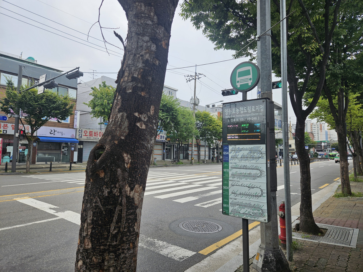 ▲‘더샵 신풍역’ 단지 앞 버스 정류장. (김지영 기자 kjy42)