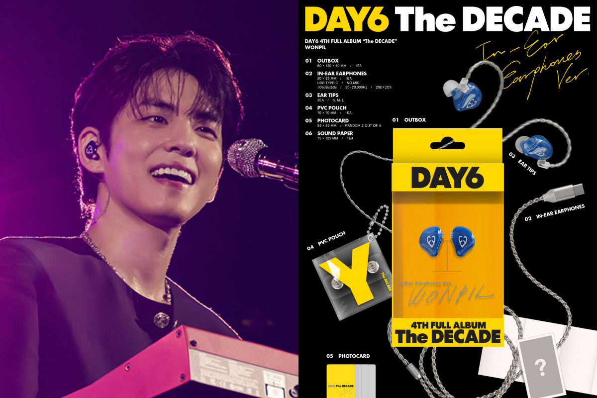 ▲데이식스 원필(왼쪽), 정규 4집 '더 데케이드' 인이어 이어폰 버전. (출처=JYP엔터테인먼트)