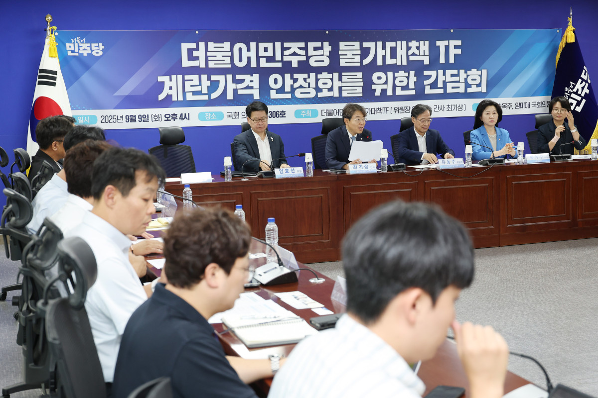 ▲9일 서울 여의도 국회 의원회관에서 더불어민주당 물가대책 TF의 계란가격 안정화를 위한 간담회가 열리고 있다. (연합뉴스)