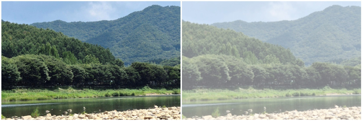 ▲정상 시야와 백내장 환자의 시야 (김안과병원)