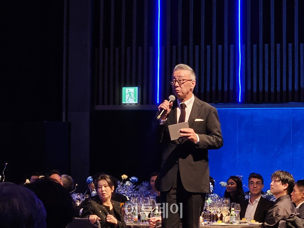 ▲남기덕 메리어트 인터내셔널 한국·베트남·필리핀 지역 담당 대표가 12일 서울 서초구 반포동 JW메리어트 호텔 서울에서 열린 개관 25주년 기념 갈라 행사에서 축사하고 있다. (문현호 기자 m2h@)