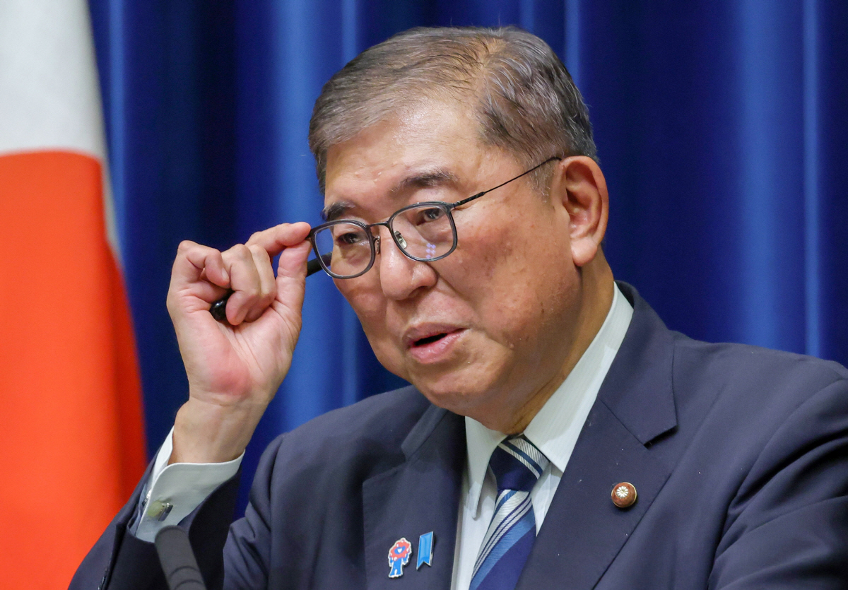 ▲이시바 시게루 일본 총리가 7일 기자회견을 하고 있다. 도쿄/EPA연합뉴스