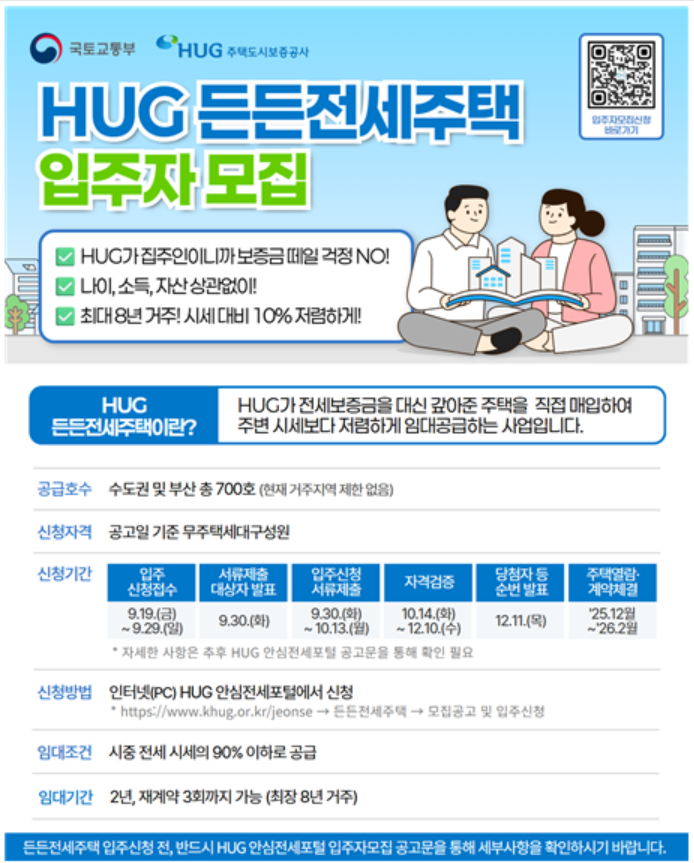 ▲HUG 든든전세주택 입주자 모집 포스터. (사진제공=국토교통부)