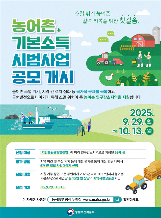 ▲농어촌 기본소득 시범사업 공모 인포그래 (농림축산식품부)