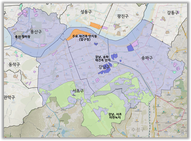 ▲강남3구, 용산구 토허구역 재지정 현황 (서울시)