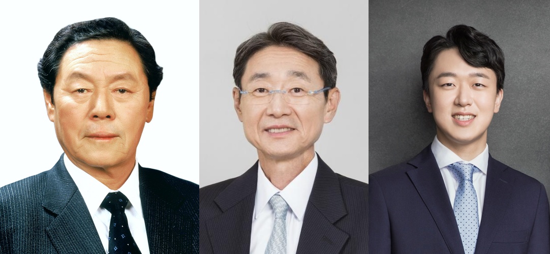 ▲왼쪽부터 고(故) 신춘호 농심 창업주, 신동원 농심 회장, 신상열 미래사업실장 전무. (사진제공=농심)