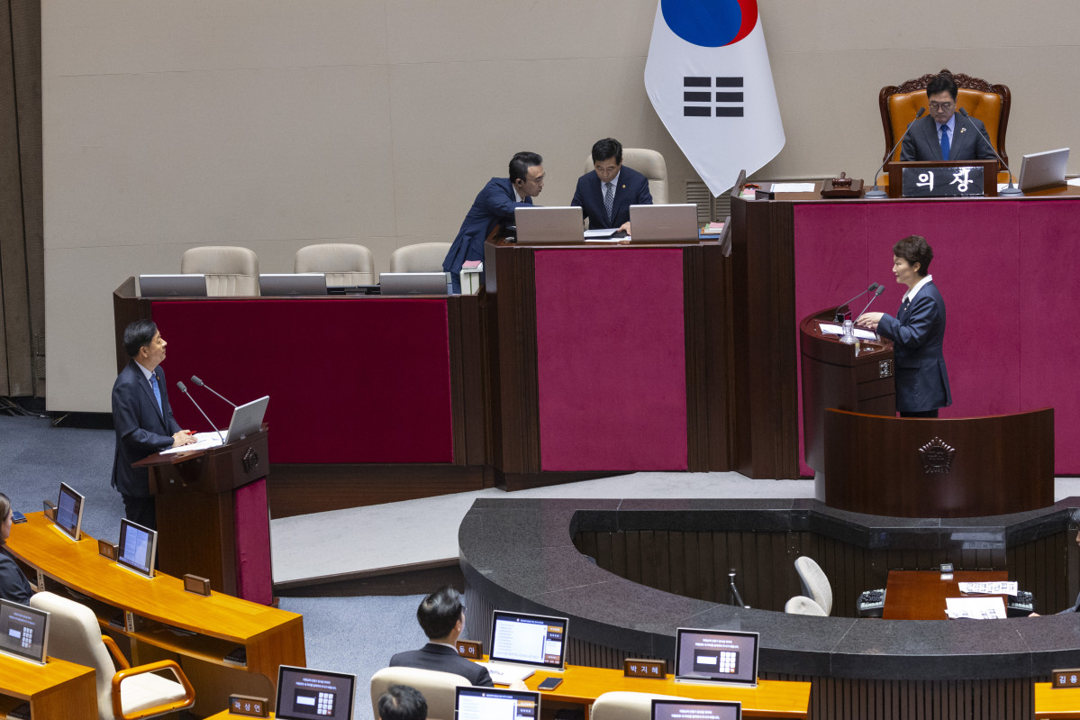 ▲이언주 더불어민주당 의원이 17일 국회 본회의에서 열린 경제에 관한 대정부 질문에서 구윤철 경제부총리 겸 기획재정부 장관에게 질문하고 있다. (연합뉴스)