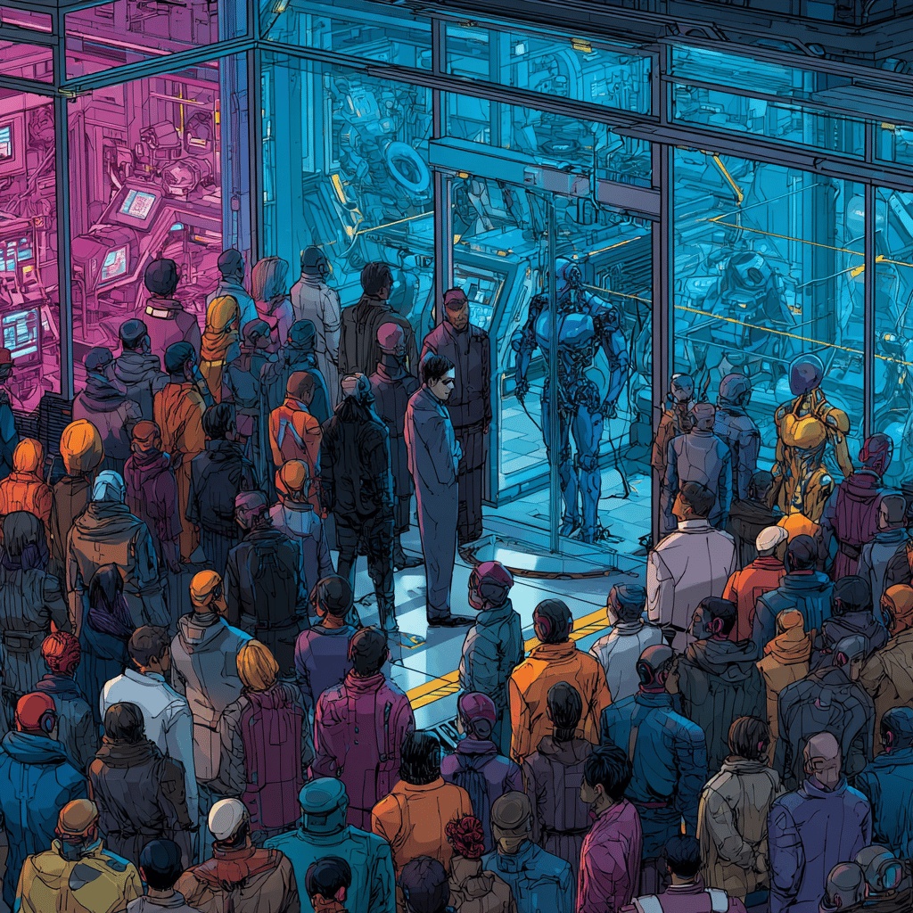 ▲AI가 인간의 일자리를 대체하면서 인간은 노동을 할 필요가 없어졌지만 일을 통해 존재 이유를 찾고 싶어한다. (출처=미드저니)