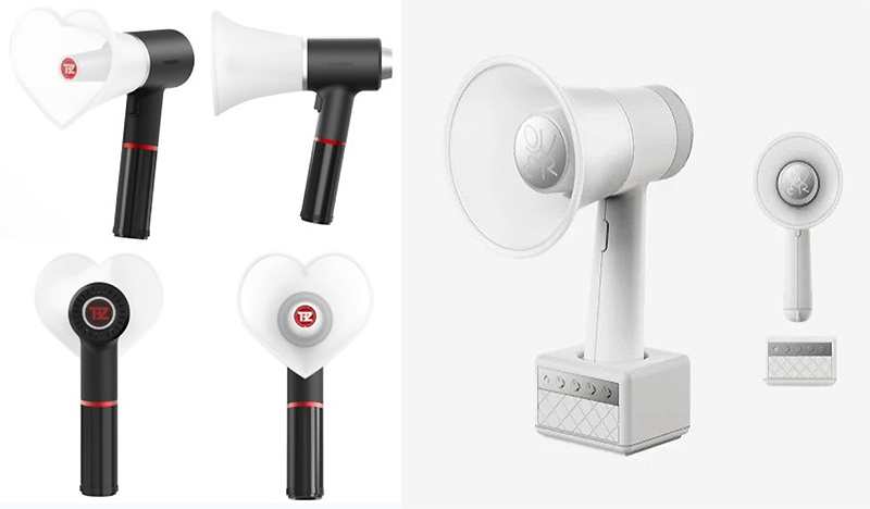 ▲더보이즈 응원봉(사진 왼쪽), QWER 응원봉 (출처=위드뮤, 크림)