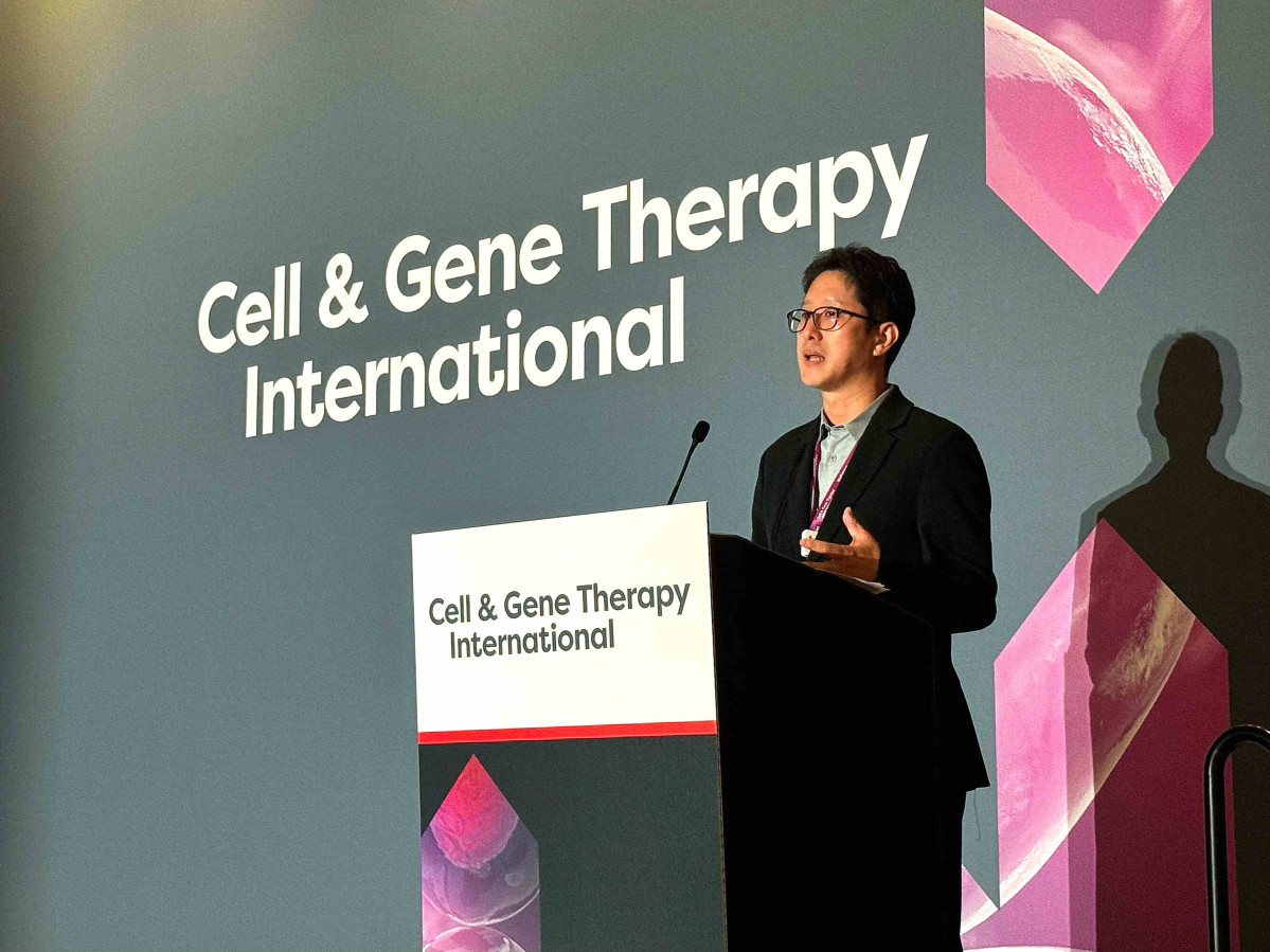 ▲16일(미국 현지시간) 이태희 삼성바이오로직스 항체배양PD팀 상무가 스피킹 세션에서 발표하고 있다. (사진제공=삼성바이오로직스)