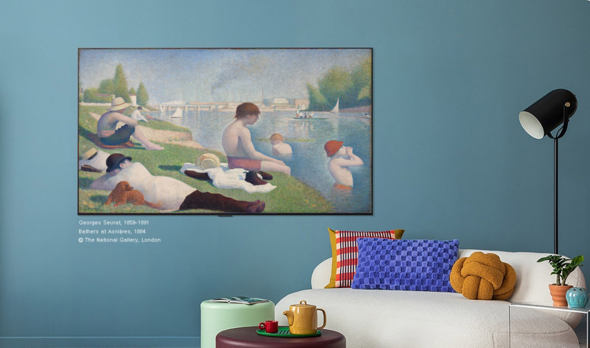 ▲LG전자가 영국 런던 내셔널 갤러리와 파트너십을 체결했다.이번 협업으로 고객은 TV 앱 서비스인 'LG 갤러리 플러스'로 내셔널 갤러리에 전시된 조르주 쇠라의 작품 '아스니에르의 목욕하는 사람들'을 집 안에서 감상할 수 있다. (자료제공=LG전자)
