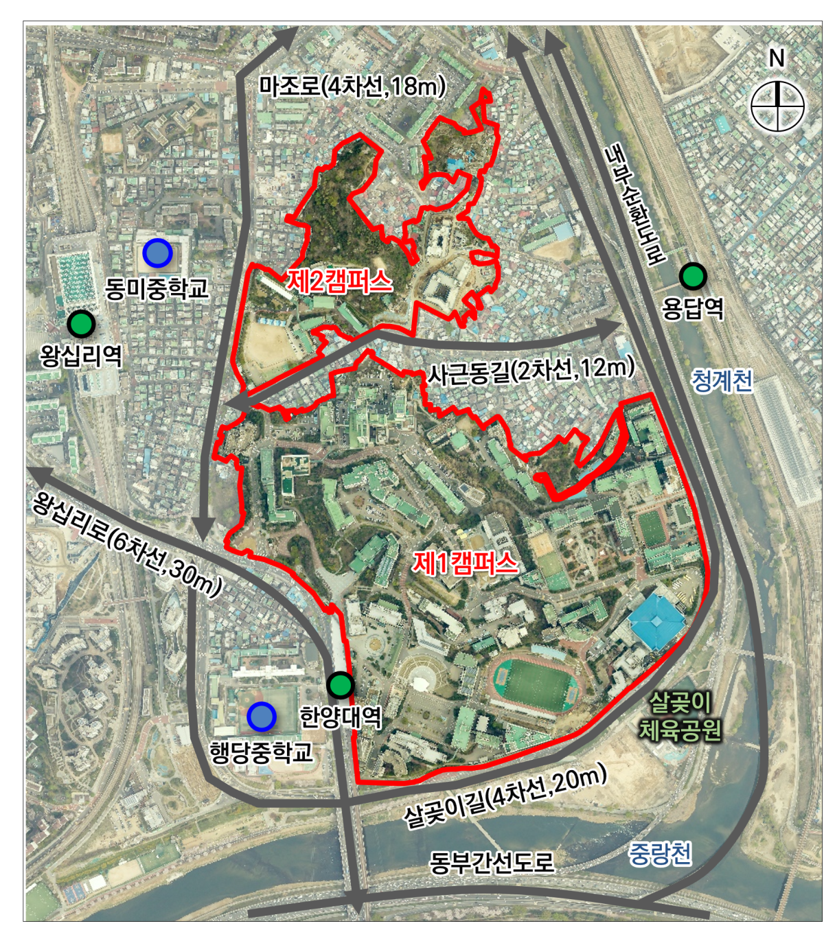 ▲ 한양대학교 학교시설로 편입되는 행당동 산22-1 외 1필지 위치도. (사진제공=서울시)