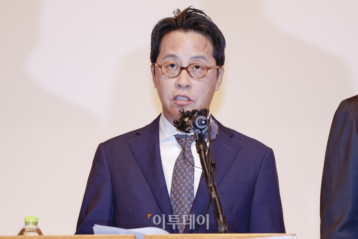 ▲조좌진 롯데카드 대표이사가 18일 서울 중구 부영태평빌딩에서 사이버 침해 사고에 대한 사과를 하고 있다. 조현호 기자 hyunho@