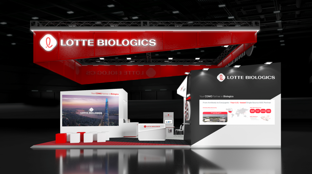 ▲롯데바이오로직스 CPhI World Wide 단독 전시 부스. (사진제공=롯데바이오로직스)