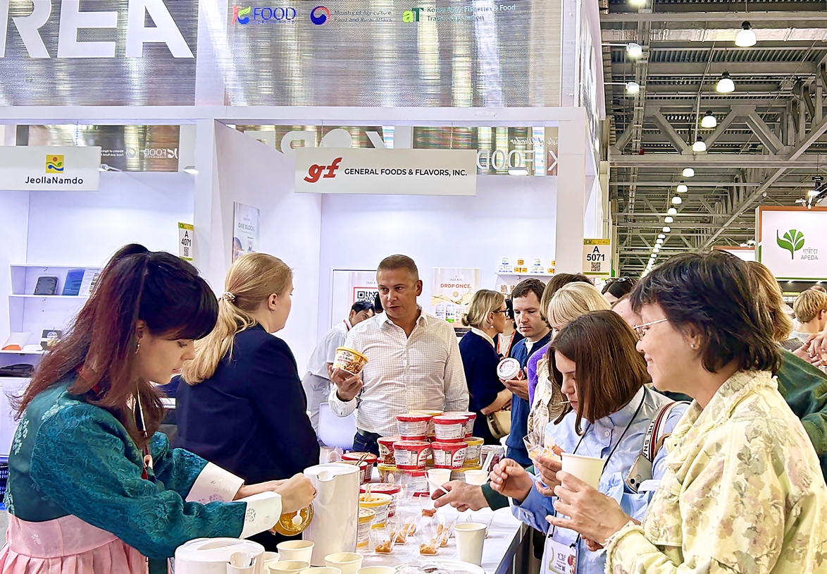 ▲‘2025 모스크바 국제식품박람회(World Food Moscow)’에 마련된 한국관 전경. (사진제공=한국농수산식품유통공사)