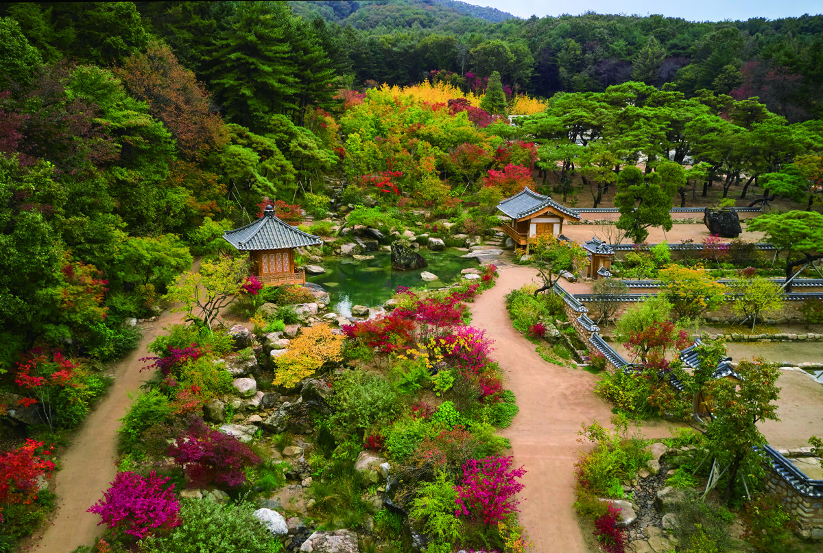 ▲가을 단풍으로 물든 한국정원 전경.(메덩골정원)