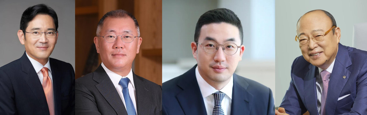 ▲왼쪽부터 이재용 삼성전자 회장, 정의선 현대자동차그룹 회장, 구광모 LG그룹회장, 김승연 한화그룹 회장 (사진=각 그룹사)
