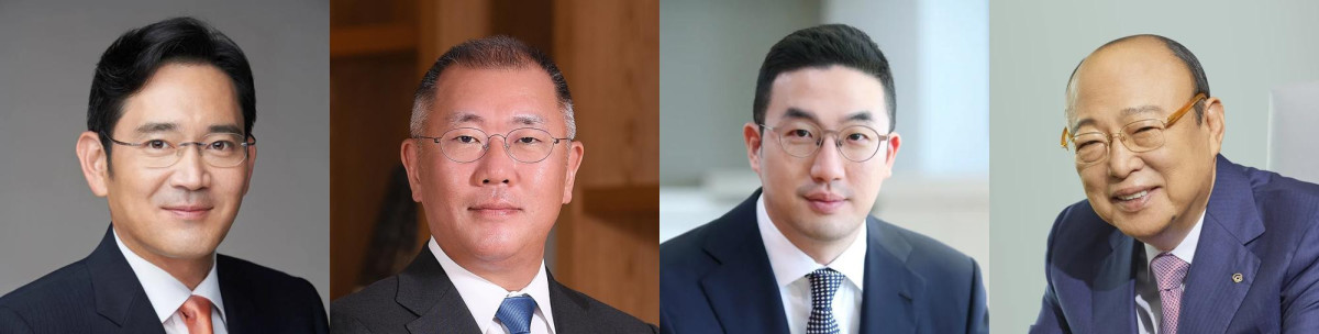 ▲왼쪽부터 이재용 삼성전자 회장, 정의선 현대자동차그룹 회장, 구광모 LG그룹회장, 김승연 한화그룹 회장 (사진=각 그룹사)