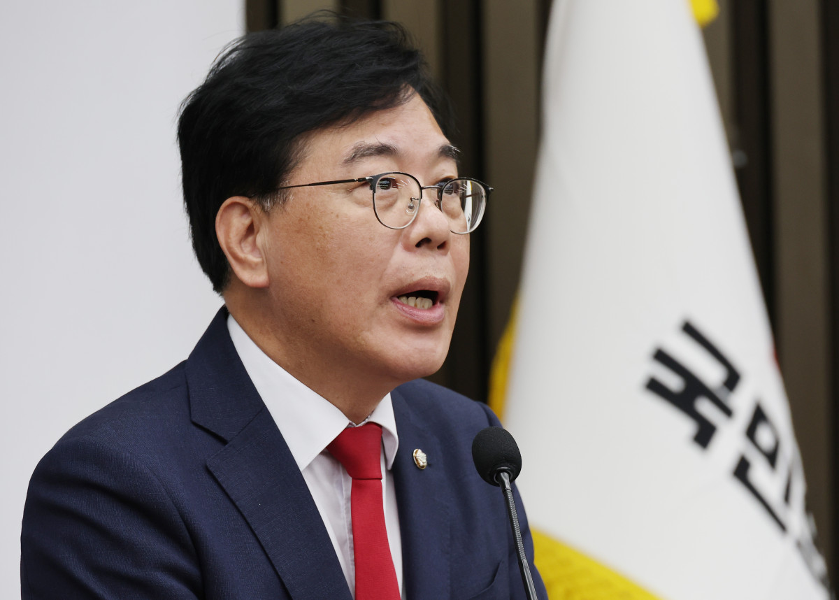 ▲22일 서울 여의도 국회에서 열린 국민의힘 정책 의원총회에서 국민의힘 송언석 원내대표가 발언하고 있다. 2025.9.22 (연합뉴스)