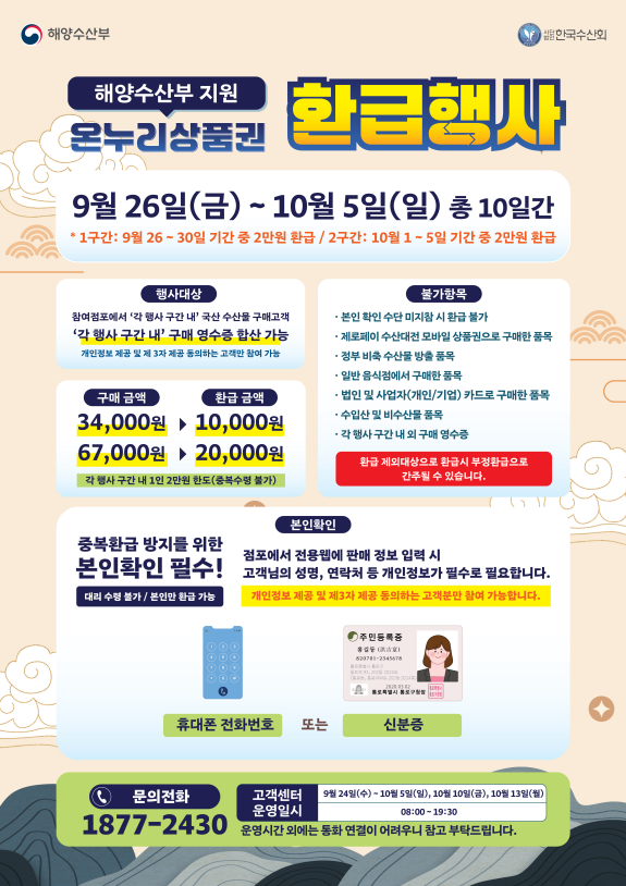 ▲온누리상품권 환급행사 포스터. (해양수산부)