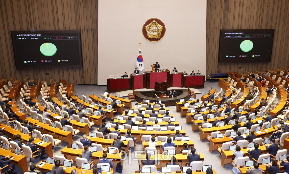 ▲25일 서울 여의도 국회에서 열린 본회의에서 문신사법안이 가결되고 있다. 고이란 기자 photoeran@