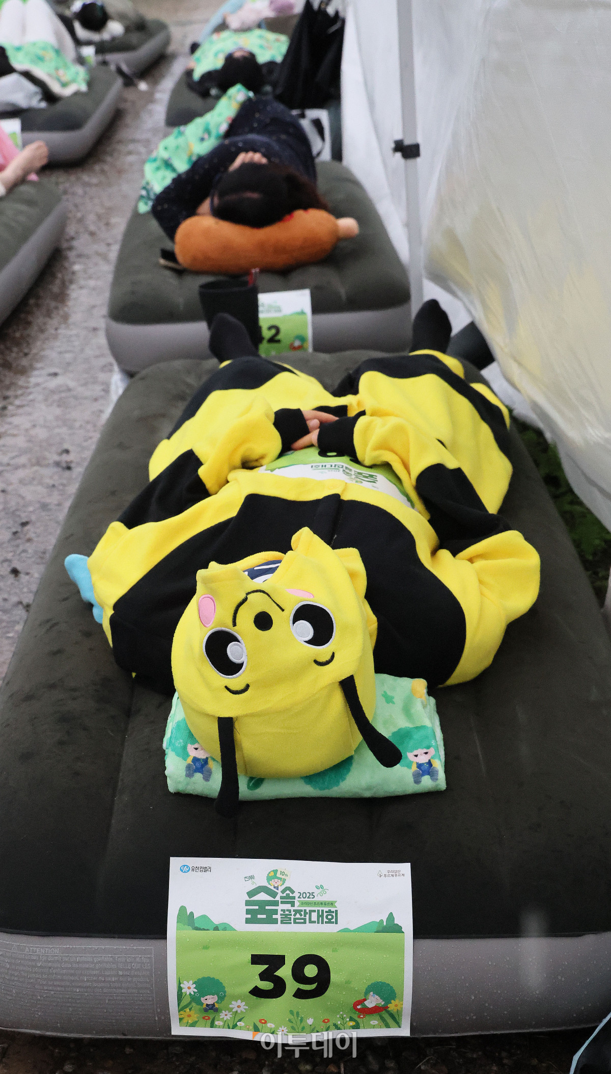 ▲28일 경기도 남양주시 진전읍 광릉숲에서 열린 유한킴벌리 '2025 우리강산 푸르게 푸르게 숲속 꿀잠대회'에서 참가자들이 잠을 자고 있다. 사진제공=유한킴벌리