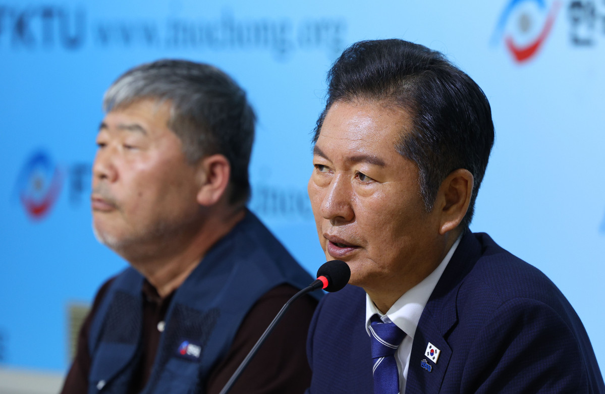 ▲정청래 더불어민주당 대표가 29일 서울 여의도 한국노총에서 열린 한국노총-더불어민주당 2025년도 제1차 고위급정책협의회에서 발언하고 있다. (연합뉴스)