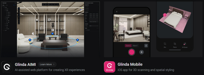▲(좌)Glinda AIMI-AI기반 XR 콘텐츠 제작 플랫폼, (우)Glinda Mobile (비주얼신(Visualsyn) 제공)