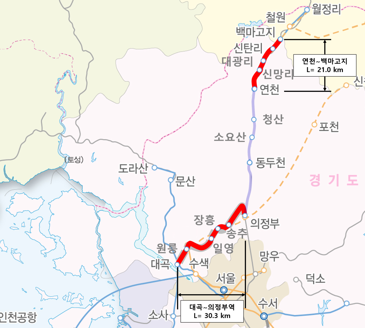▲수소열차 실증 운행 노선도 (국토교통부)