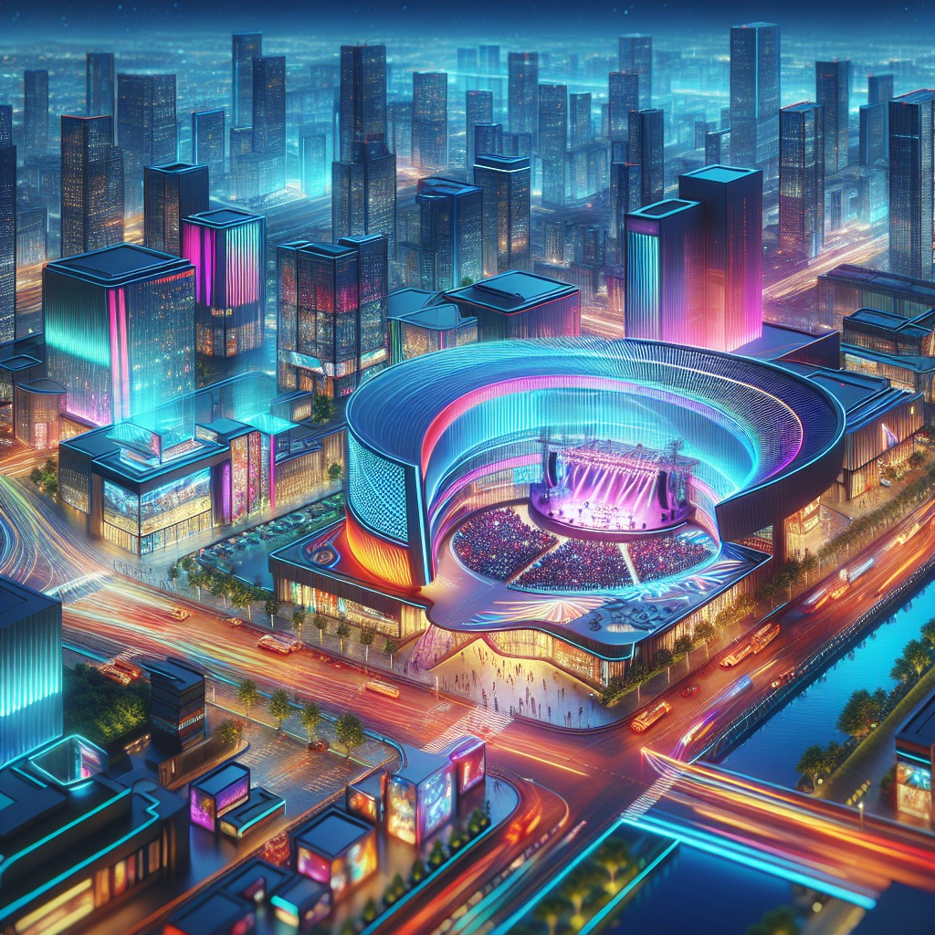 ▲고양 시티에있는 K-Culture Valley Arena 프로젝트의 미래적이고 활기찬 모습. (김재학 기자·오픈AI 달리)