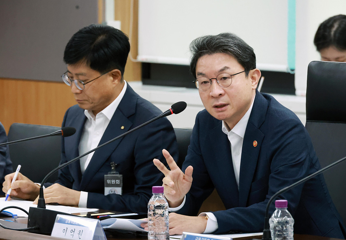 ▲이억원 금융위원장이 2일 오전 서울 종로구 정부서울청사에서 '금융 유관기관 간담회'를 열고 당부의 말을 전하고 있다. (사진제공=금융위원회)