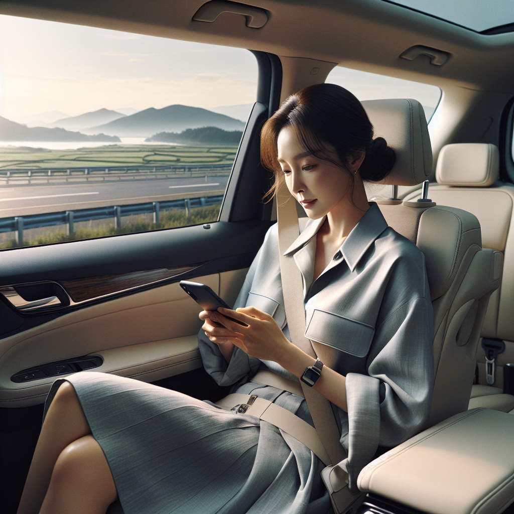 ▲차 안에서 스마트폰을 사용 중인 여자의 모습. (오픈AI 달리)