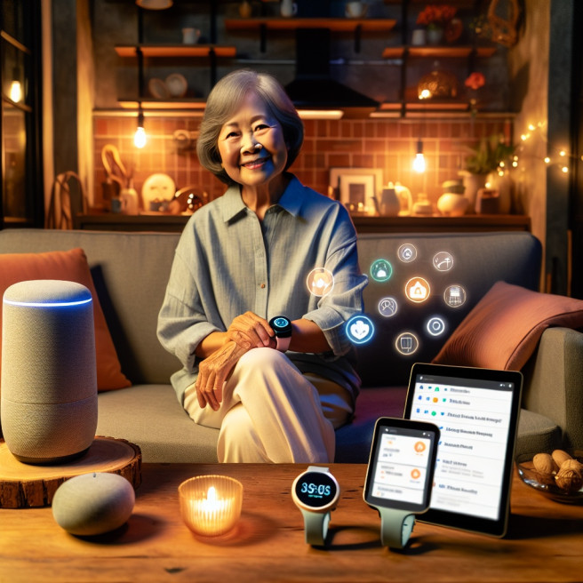 ▲한 노인이 스마트기기를 활용하고 있다. (오픈 AI 달리)