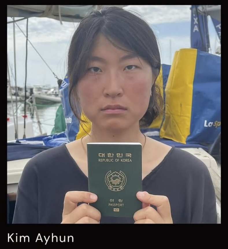 ▲국제 구호선단 선박을 타고 가자지구에 접근하던 중 이스라엘군에 나포돼 구금된 한국인 활동가 김아현 씨 (출처=강정친구들 인스타그램)