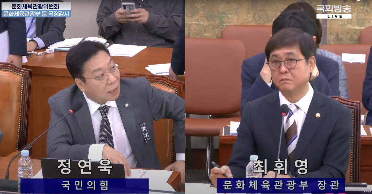 ▲문화체육관광부 국정감사에서 정연욱의원이 질의를 하고 있다. (사진제공=정연욱의원실 )