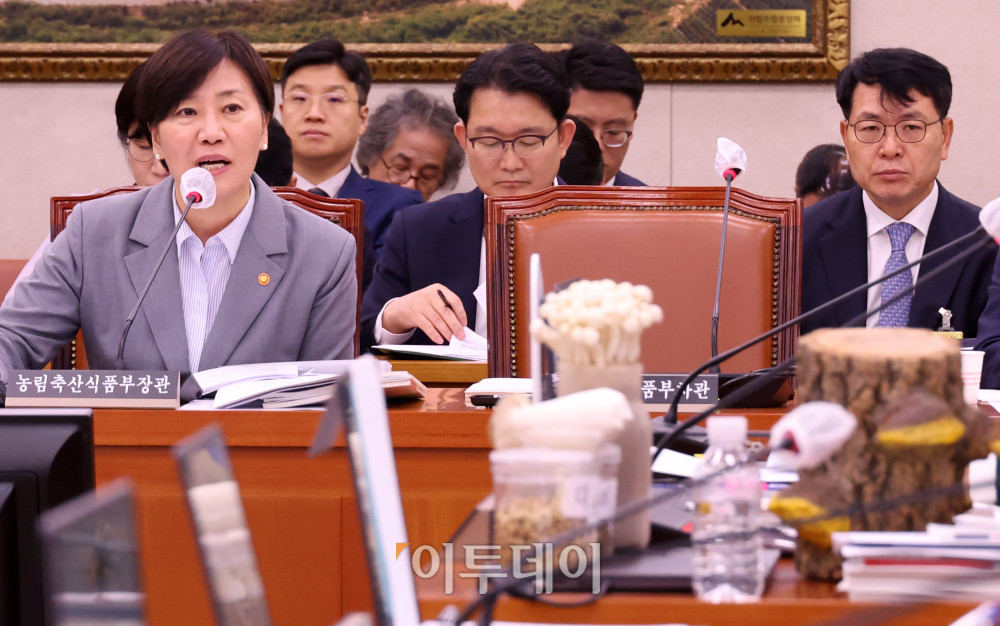 ▲송미령 농림축산식품부 장관이 14일 서울 여의도 국회에서 열린 농림축산식품해양수산위원회 국정감사에서 의원 질의에 답하고 있다. 고이란 기자 photoeran@