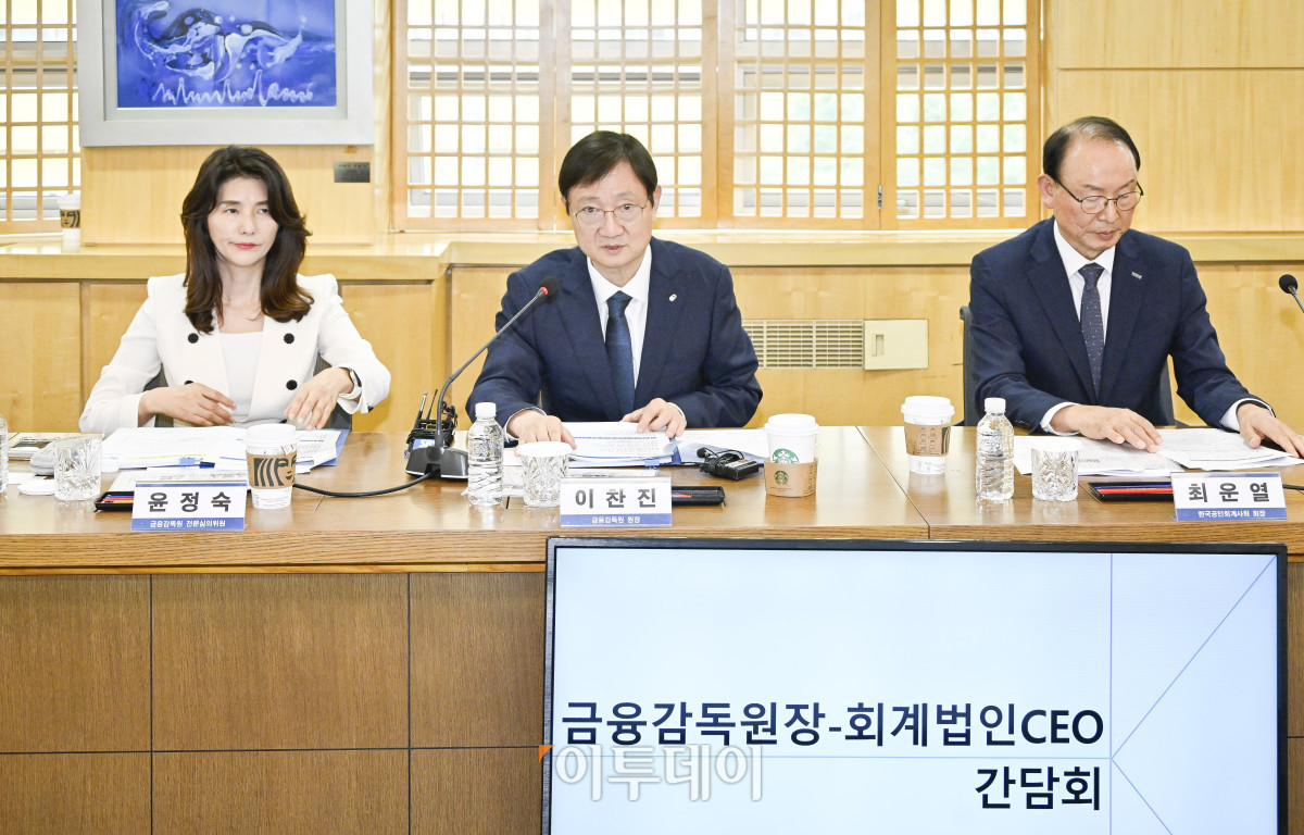 ▲이찬진 금융감독원장이 14일 서울 서대문구 한국공인회계사회에서 열린 금융감독원장-회계법인 CEO 간담회에서 모두발언을 하고 있다. 조현호 기자 hyunho@