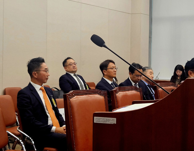 ▲ 14일 서울 여의도 국회 산업통상자원중소벤처기업위원회에서 열린 중소벤처기업부 등 국정감사에 증인으로 출석한 이주철 W컨셉 대표(왼)와 박대준 쿠팡 대표, 김범석 우아한형제들 대표가 차례대로 앉아있다.  (사진=정영인 기자 oin@)