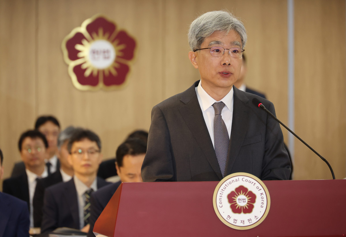 ▲ 김상환 헌법재판소장이 17일 헌법재판소에서 열린 국회 법제사법위원회 국정감사에서 인사말을 하고 있다. (연합뉴스)