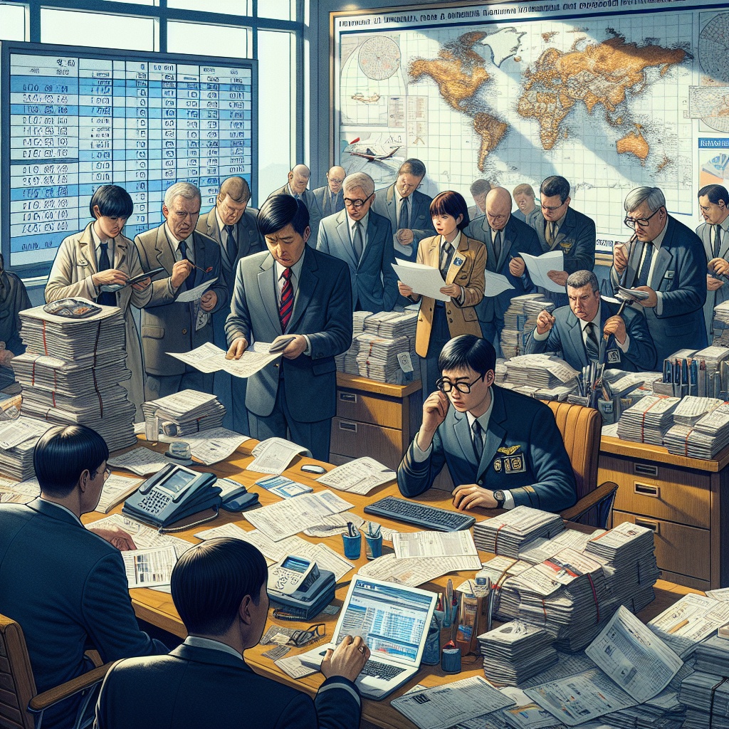 ▲ 공무원과 여행사 직원을 중심으로 한 한국 경찰 수사 장면이미지. (김재학 기자·오픈AI 달리)