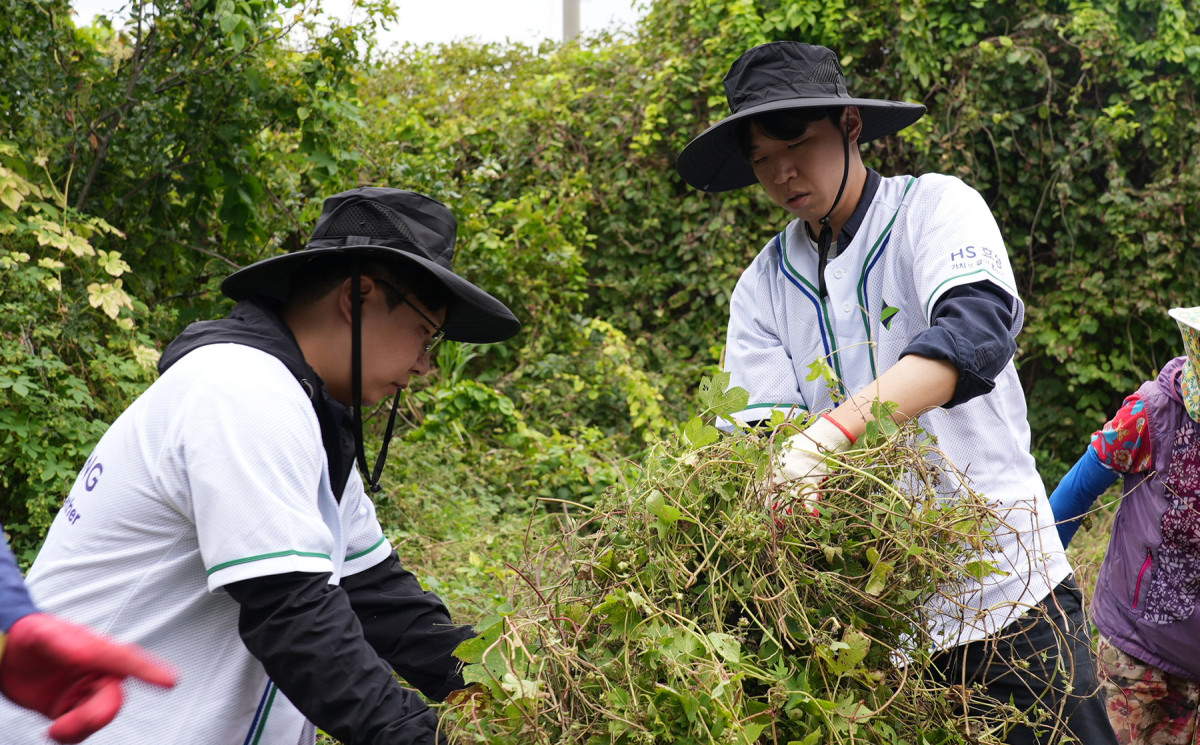 ▲HS효성첨단소재 임직원들이 충남 유부도에서 생물다양성 보전 활동을 하고 있다. (HS효성첨단소재)
