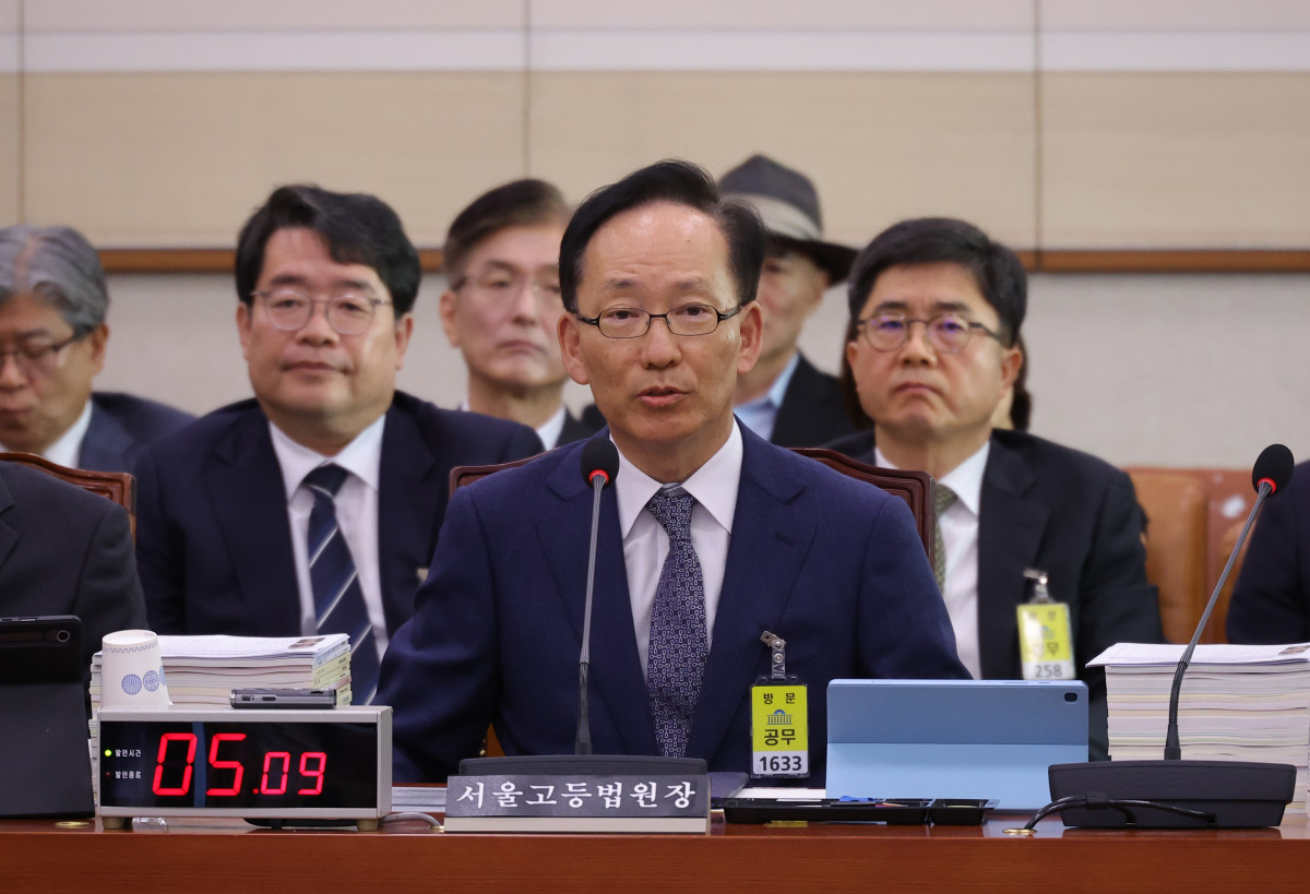 ▲김대웅 서울고등법원 법원장이 20일 서울 여의도 국회에서 열린 2025년도 법제사법위원회 국정감사에 기관 증인으로 출석해 의원 질의에 답하고 있다. (연합뉴스)