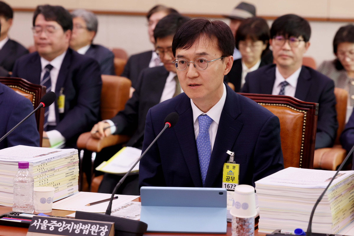 ▲오민석 서울중앙지방법원장이 20일 서울 여의도 국회 법제사법위원회에서 열린 서울고등법원 등에 대한 국정감사에 출석해 의원 질의에 답변하고 있다. 신태현 기자 holjjak@