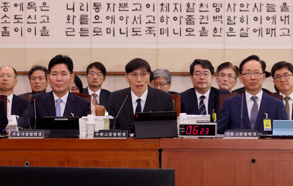 ▲배준현 수원고등법원장이 20일 서울 여의도 국회 법제사법위원회에서 열린 서울고등법원 등에 대한 국정감사에 출석해 의원 질의에 답변하고 있다. 신태현 기자 holjjak@